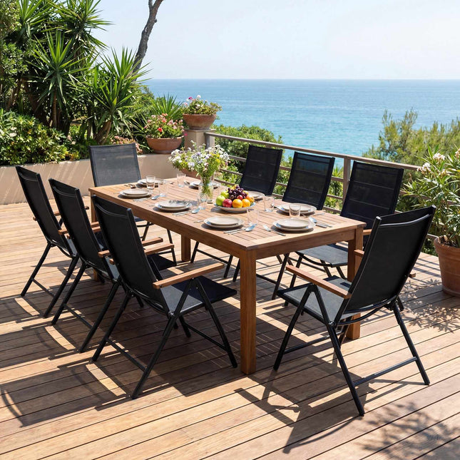 Set de 4 scaune de grădină pliabile pentru exterior, 5 poziții, negru