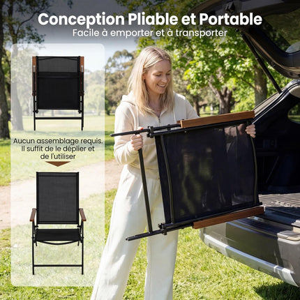 Set de 4 scaune de grădină pliabile pentru exterior, 5 poziții, negru