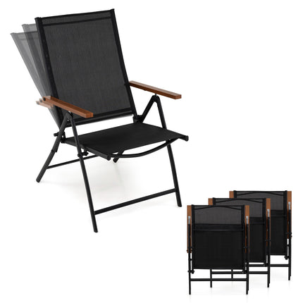 Set de 4 scaune de grădină pliabile pentru exterior, 5 poziții, negru