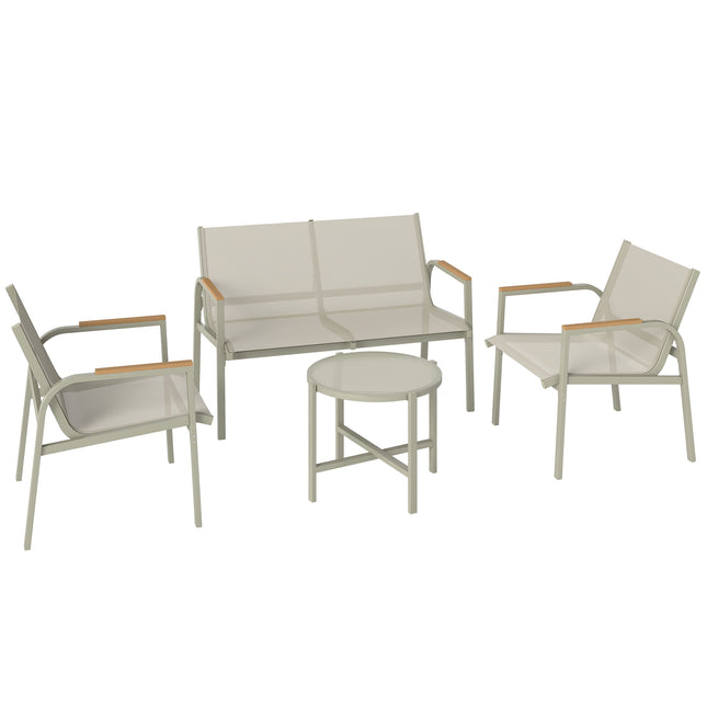 Set de mobilier de exterior pentru 4 persoane, metal, verde, include masă