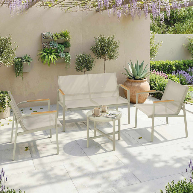Set de mobilier de exterior pentru 4 persoane, metal, verde, include masă