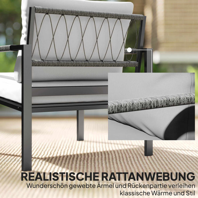 Set de mobilier de exterior pentru 4 persoane, rezistent la intemperii, gri deschis