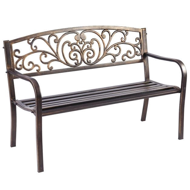 Bancă de grădină pentru exterior, fontă, oțel, 2-3 locuri, bronz