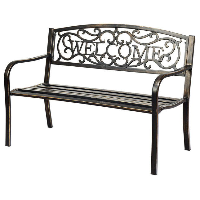Bancă de grădină pentru exterior, cadru din oțel, bronz, 50 inch