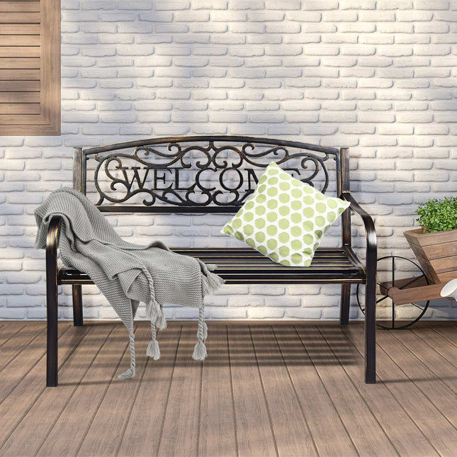 Bancă de grădină pentru exterior, cadru din oțel, bronz, 50 inch