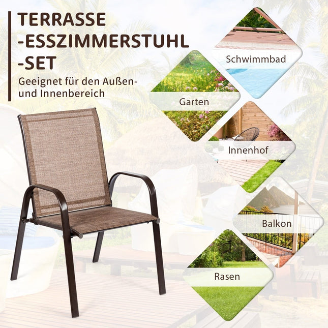 Set de scaune de grădină pentru exterior, cadru metalic, maro, pachet de 2