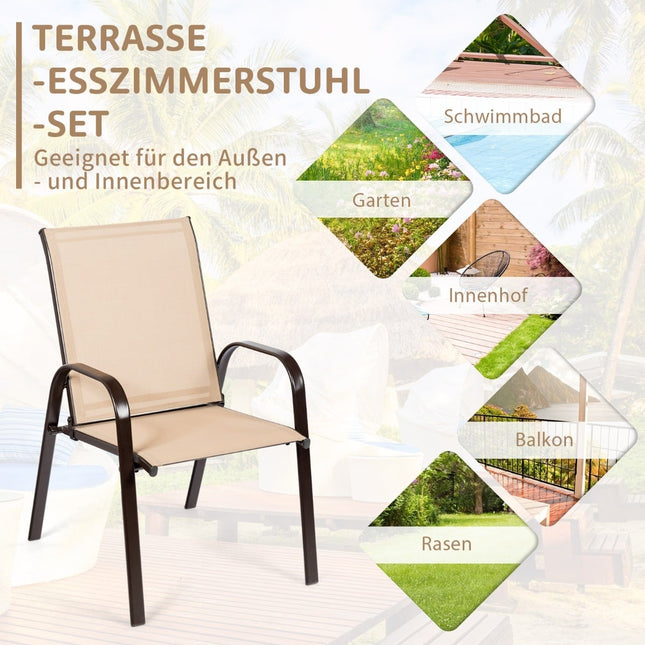 Set de 2 scaune de grădină pentru exterior, bej, cadru metalic