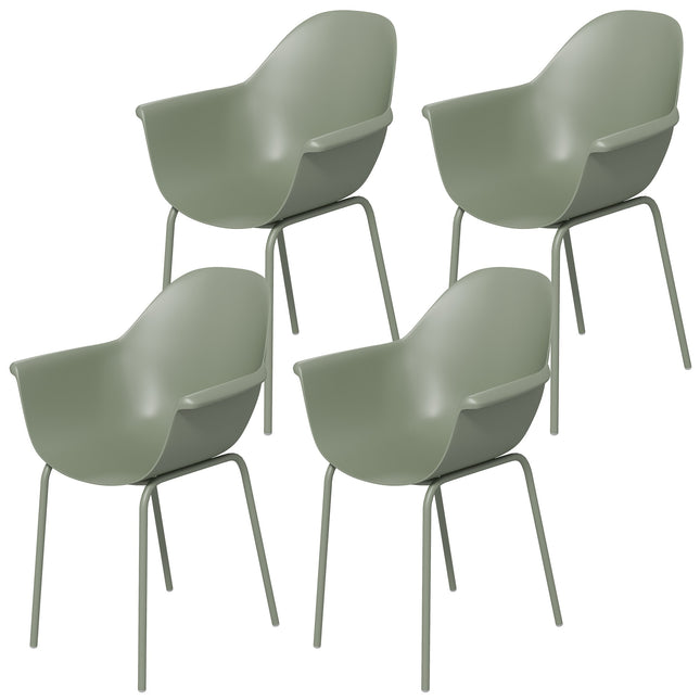 Set de 4 scaune de grădină pentru exterior, verde, plastic/metal, capacitate 120 kg