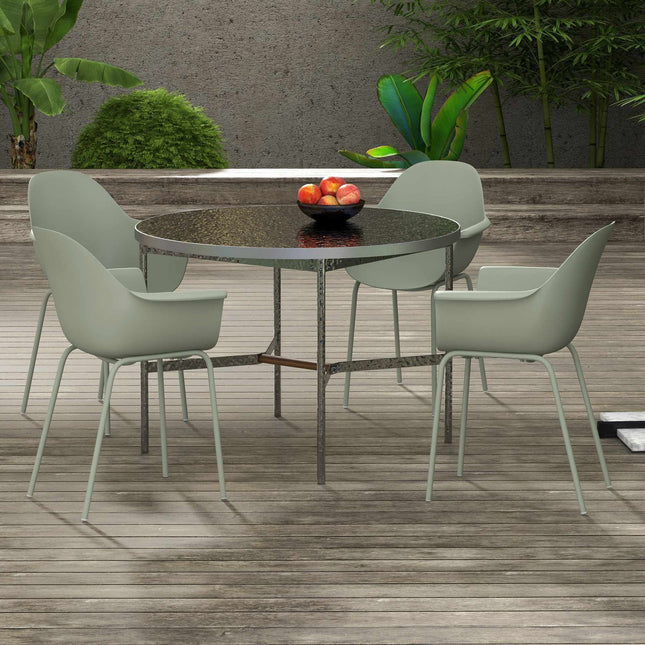 Set de 4 scaune de grădină pentru exterior, verde, plastic/metal, capacitate 120 kg