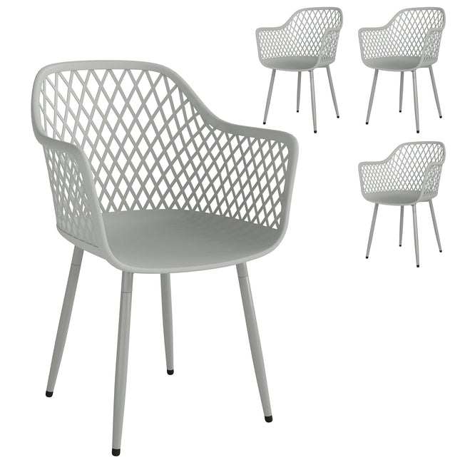 Set de 4 scaune de grădină pentru exterior, plastic rezistent la UV, gri