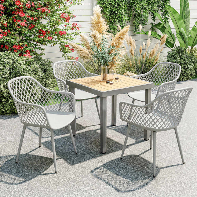 Set de 4 scaune de grădină pentru exterior, plastic rezistent la UV, gri