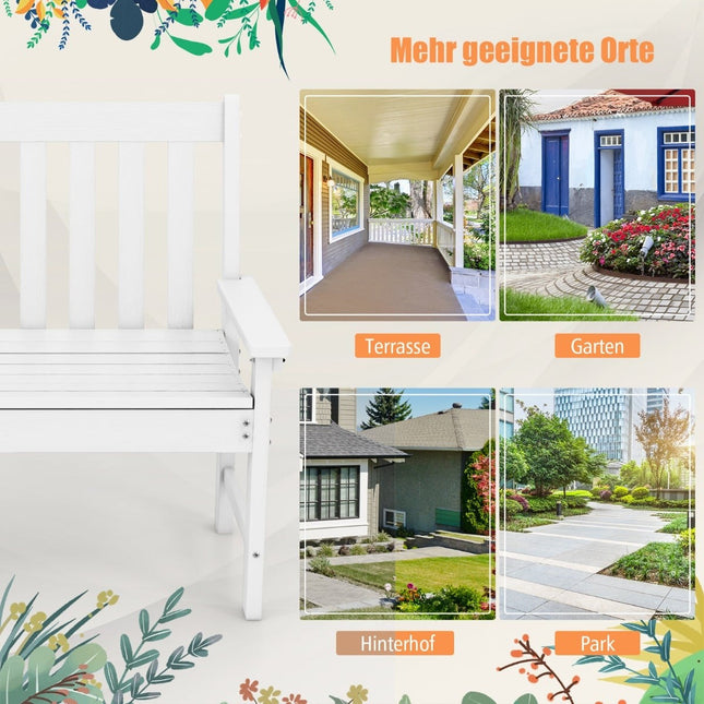 Bancă de grădină din HDPE pentru exterior, rezistentă la intemperii, 2-3 locuri, albă