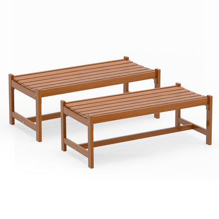 Set de 2 bănci de masă din lemn masiv pentru exterior, 112 cm, finisaj uleiat din lemn de tec