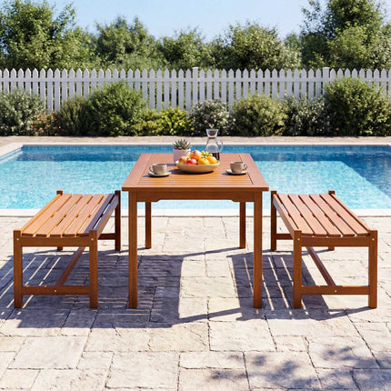 Set de 2 bănci de masă din lemn masiv pentru exterior, 112 cm, finisaj uleiat din lemn de tec