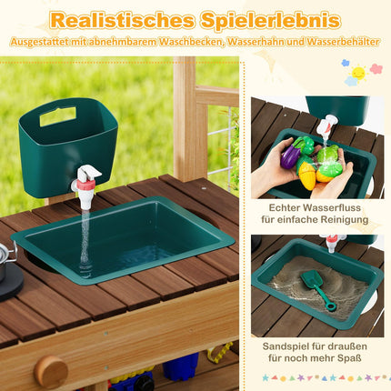 Bucătărie de noroi pentru copii în aer liber cu chiuvetă și jardinieră