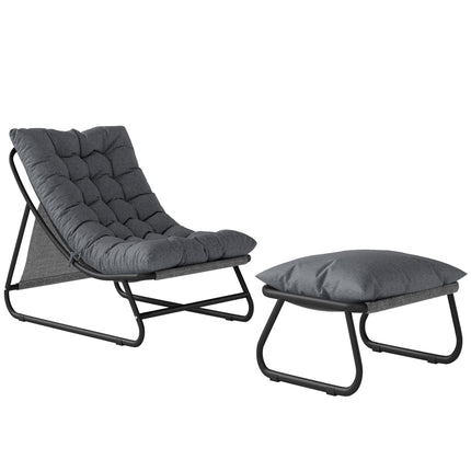 Set de șezlonguri de exterior cu taburet, gri închis, capacitate 120 kg