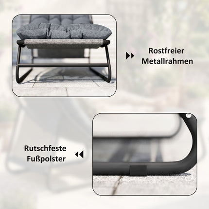 Set de șezlonguri de exterior cu taburet, gri închis, capacitate 120 kg