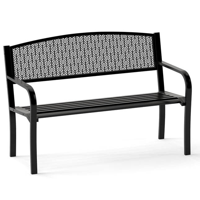 Outdoor Metal Bench, Weatherproof, 2-3 Seats, Black