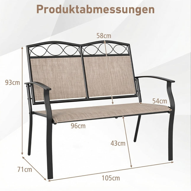 Outdoor Metal Bench for 2, 300kg Capacity, Quick-Dry Fabric