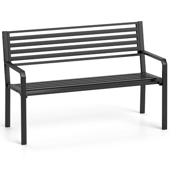 Bancă metalică de exterior pentru 2 persoane, neagră, 127 x 56 x 82 cm