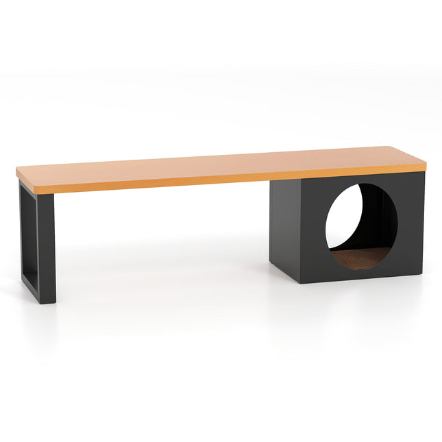 Bancă metalică de exterior cu căsuță pentru pisici, 3 locuri, 150 cm