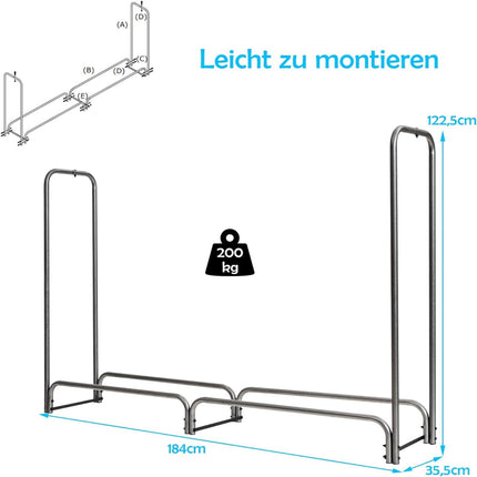 Outdoor Metal Firewood Rack with Waterproof Cover, 184x35.5x122.5 cm