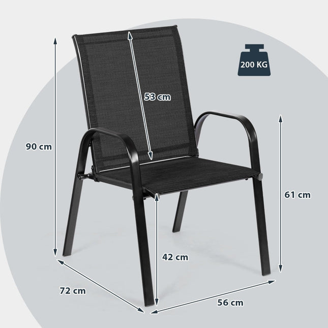 Scaune de grădină cu cadru metalic pentru exterior, set de 2, negre
