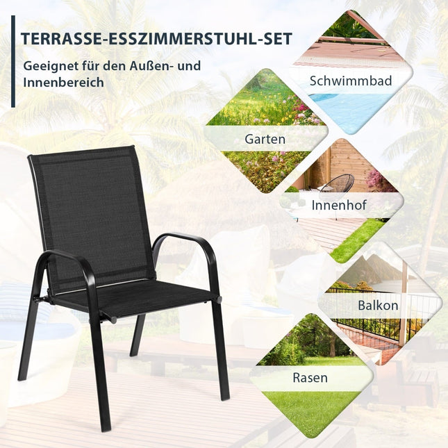 Scaune de grădină cu cadru metalic pentru exterior, set de 2, negre
