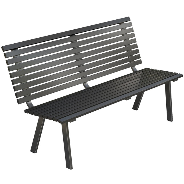 Bancă de grădină metalică pentru exterior, neagră, 154 cm, 3 locuri