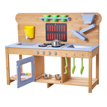 Outdoor Mud Kitchen for Kids – Fir Wood, Double Sink, Faucet