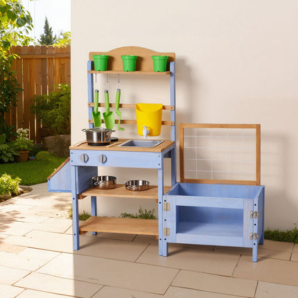 Outdoor Mud Kitchen for Kids, Fir Wood, Sink, Planter
