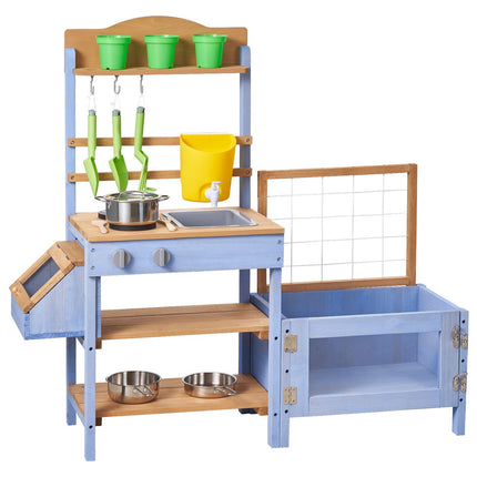 Outdoor Mud Kitchen for Kids, Fir Wood, Sink, Planter