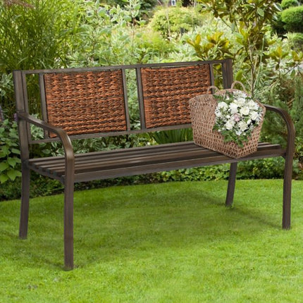 Bancă de terasă pentru exterior – Rattan PE, cadru din oțel, 225 kg