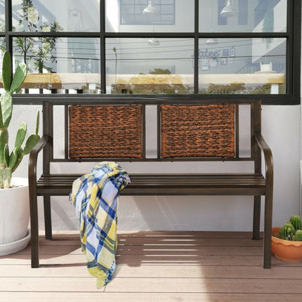 Bancă de terasă pentru exterior – Rattan PE, cadru din oțel, 225 kg