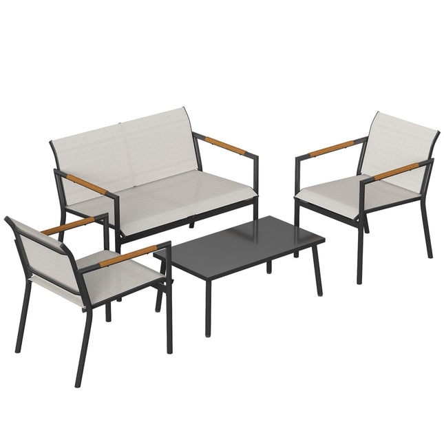 Set de mobilier de terasă pentru 4 persoane cu canapea, scaune, masă