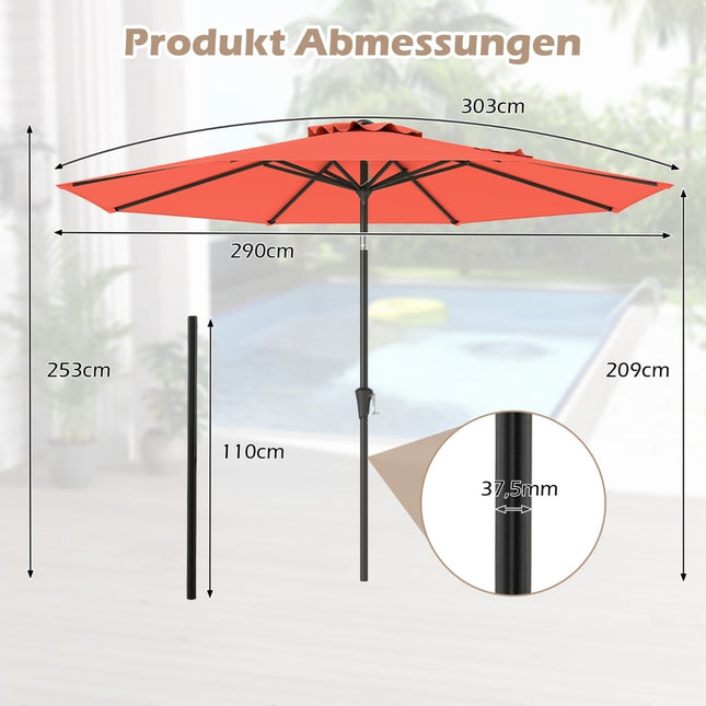 Umbrelă de terasă pentru exterior, 300 cm, înclinabilă și cu manivelă, portocalie