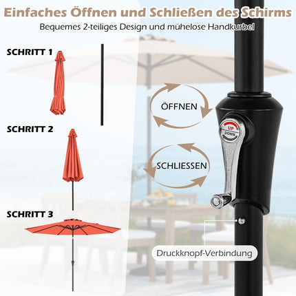 Umbrelă de terasă pentru exterior, 300 cm, înclinabilă și cu manivelă, portocalie