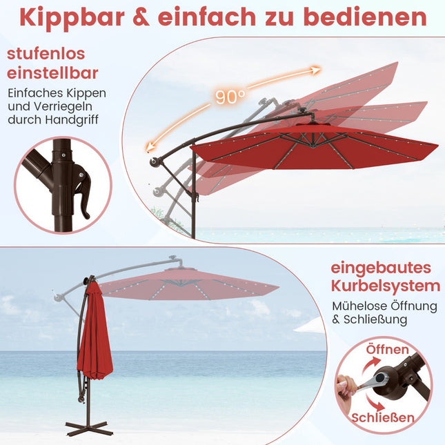 Umbrelă de terasă cu lumini LED solare, 3 m, roșie