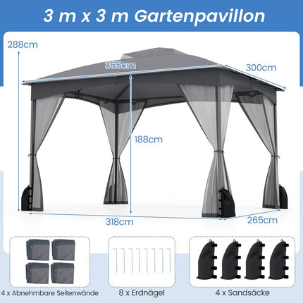 Pavilion Exterior 3,6 x 3 m, Plasa de tantari, Impermeabil, Gri