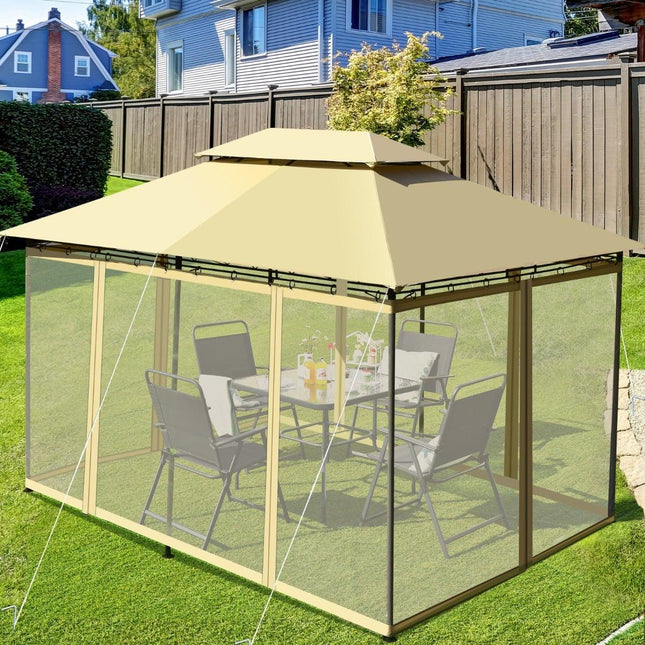 Pavilion exterior cu pereți detașabili din plasă, 3,9 x 2,9 m, bej