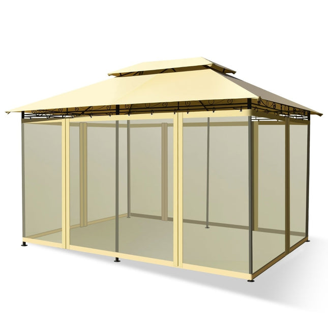 Pavilion exterior cu pereți detașabili din plasă, 3,9 x 2,9 m, bej