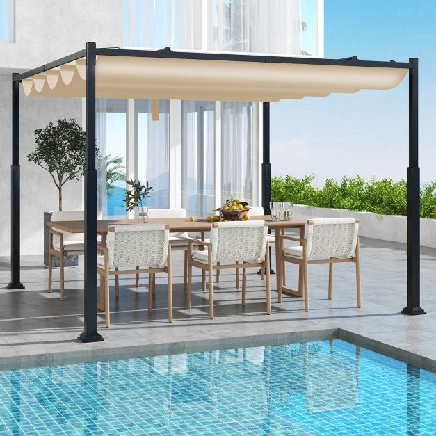 Pergolă de exterior 3x3 m, copertină retractabilă, bej