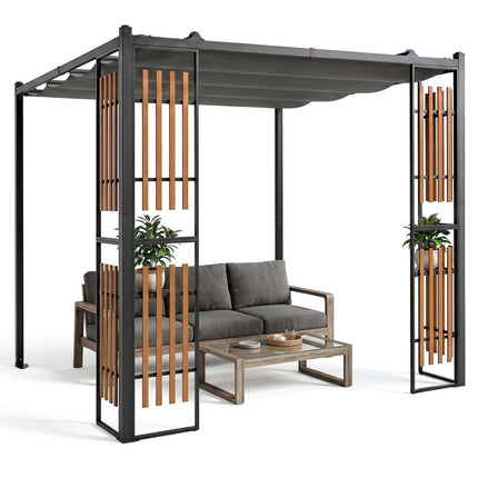 Pavilion pergolă exterior cu acoperiș reglabil și ecrane