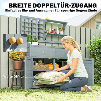 Bancă de grădinărit pentru exterior cu blat zincat, 2 sertare, 104x44x140 cm