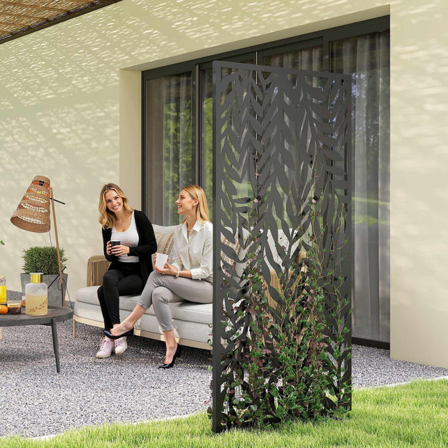 Paravan de intimitate pentru exterior, metalic, 65x130 cm, negru