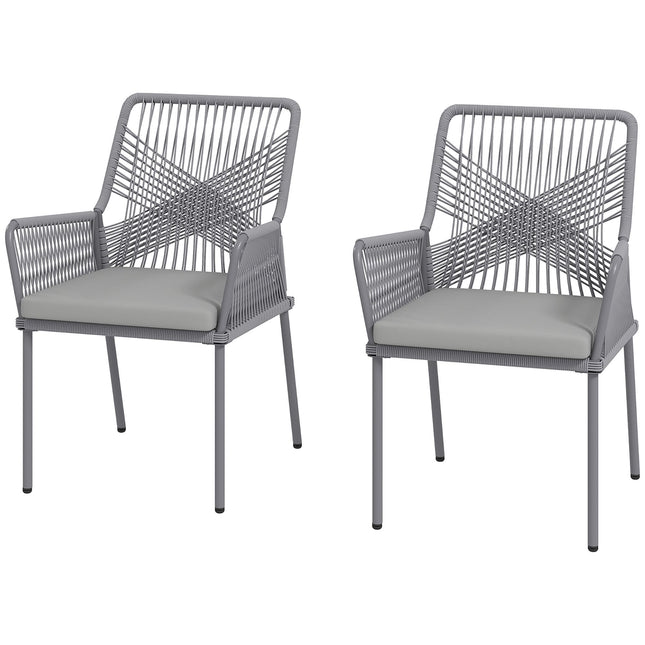 Set de 2 scaune de exterior din ratan, gri închis, perne lavabile