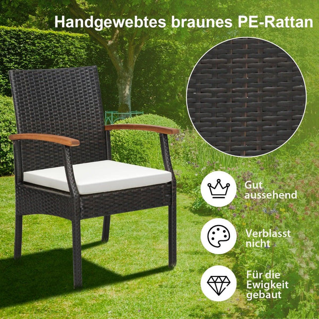 Set de 2 scaune de exterior din ratan cu perne, cadru metalic