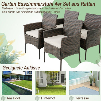 Set de 4 scaune de exterior din ratan cu perne, 63x59x84 cm