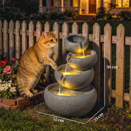 Fântână de exterior din rășină cu lumini LED, cu 4 niveluri