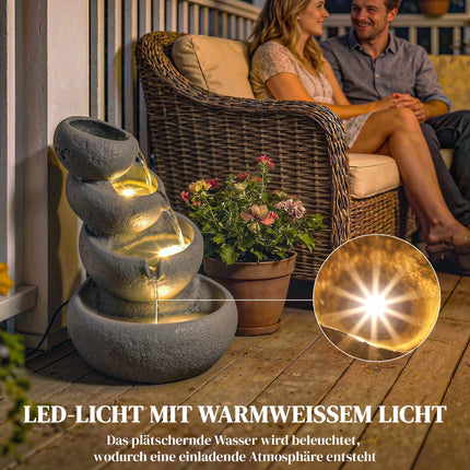 Fântână de exterior din rășină cu lumini LED, cu 4 niveluri